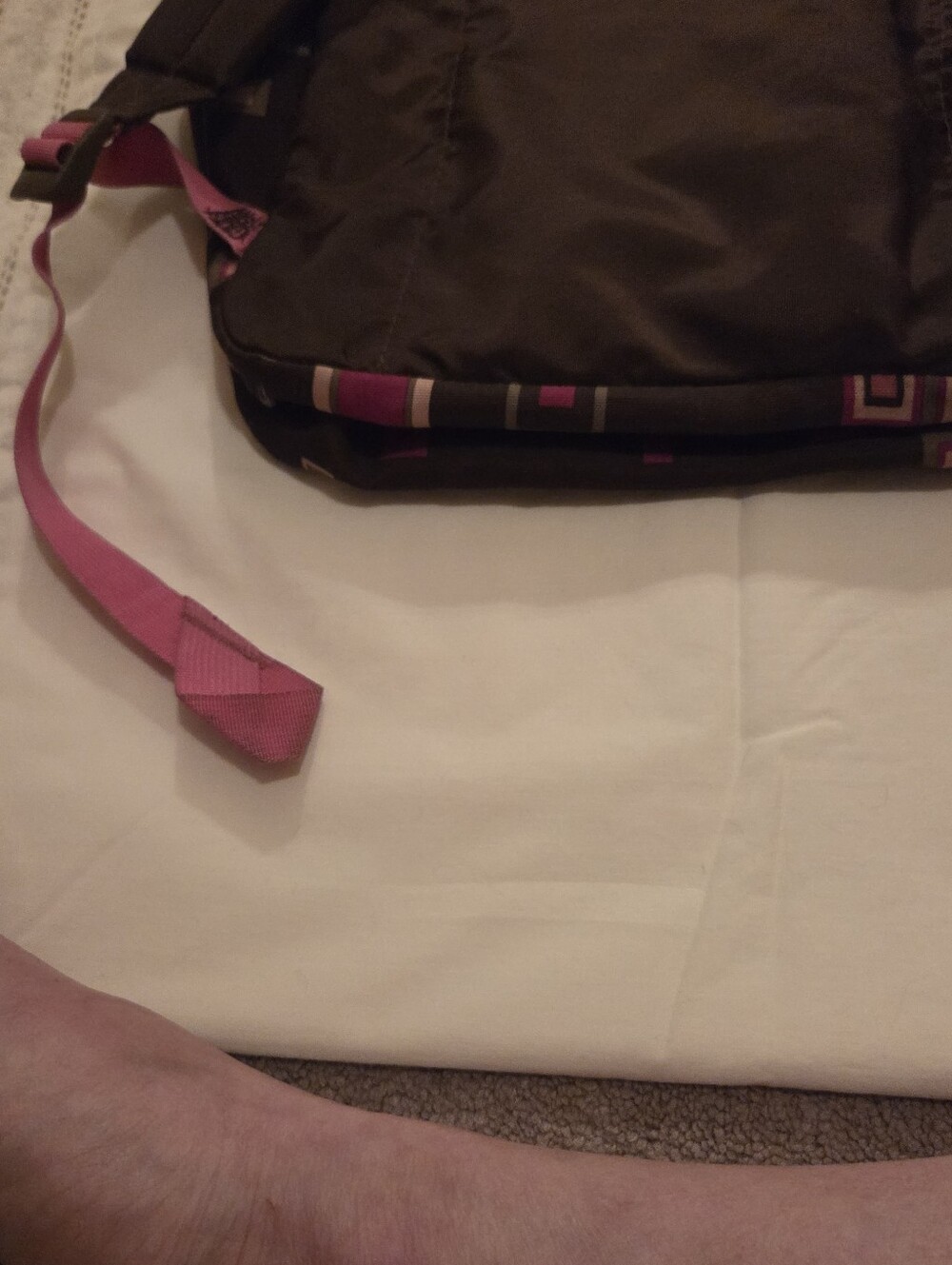 Jansport Black Backpack with Pink and Cream Geometric Squares - Picture 15 of 16